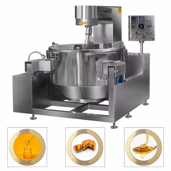 China Gran Industrial Comercial Automático Multi Planetario Inclinación Curry Chili Frijol Pasta Mezcla Hacer Gas Eléctrico Vapor Kecap Manis Salsa Cocinar Wok