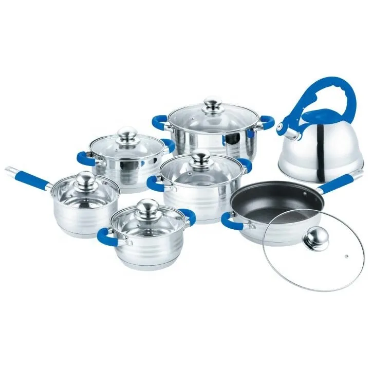 Juego de utensilios de cocina de acero inoxidable de calidad de 14 piezas con hervidor silbante
