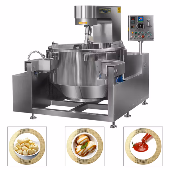 China Gran Industrial Comercial Automático Multi Planetario Inclinación Curry Chili Frijol Pasta Mezcla Hacer Gas Eléctrico Vapor Salsa Chipotle Cocinar Wok